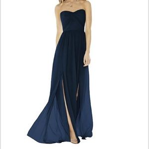 Strapless Draped Bodice Gown with Front slits